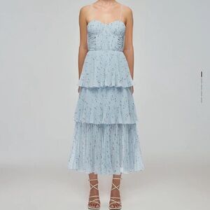 Self Portrait Tiered Floral Midi Dress in Metallica Floral